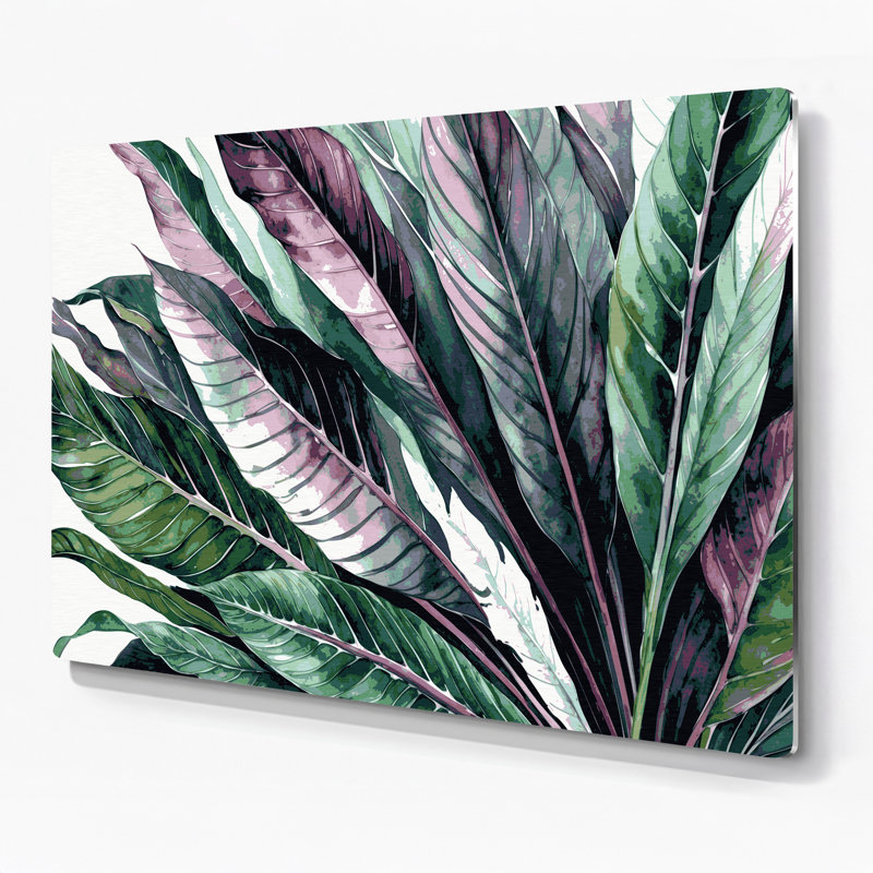 Art mural botanique en métal gris Calathea, H 11 po x l 14 po