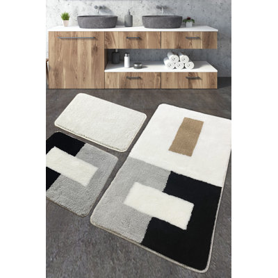 Luxurious Handmade Acrylic Bathmat Set (3 Pieces) | Antibacterial, Non-Slip, Machine Washable | Sizes: 15.7 x 23.6 inches, 23.6 x 39.4 inches, 19.7 x 23.6 inches | 100% Acrylic, Pile Height: 0.7-1.2 inches, 1450 g/m²