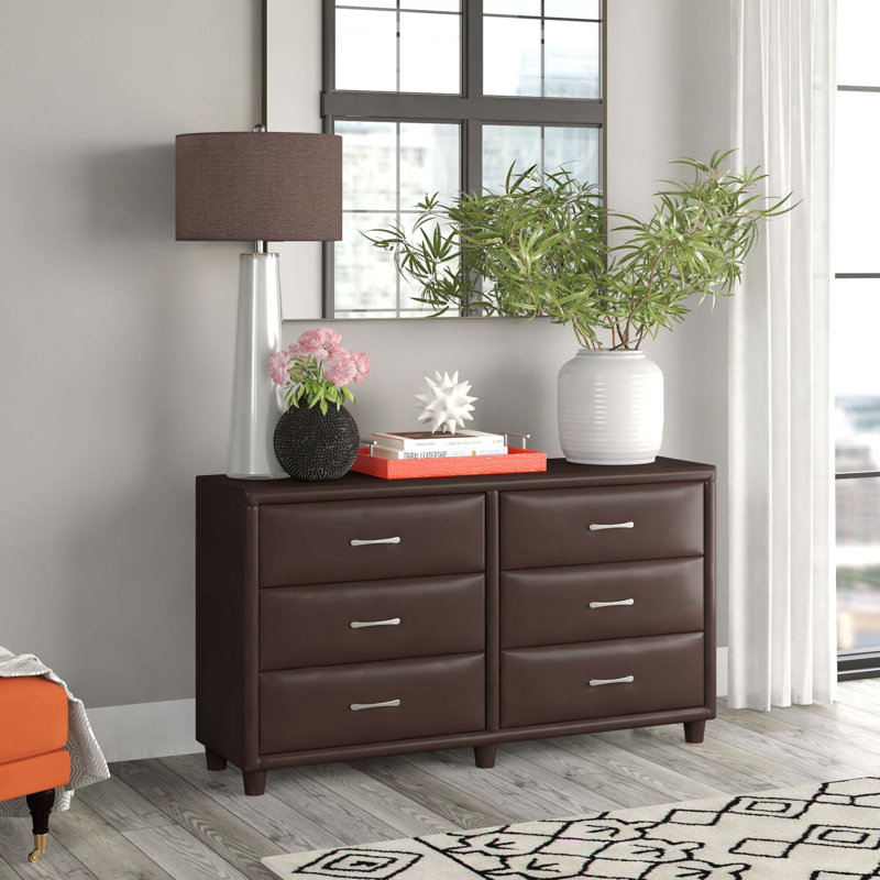 Commode double 6 tiroirs Nicholes, Brun