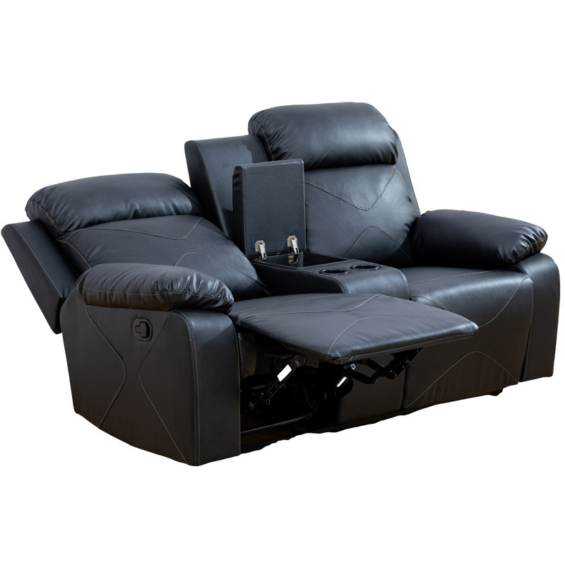 Double fauteuil inclinable manuel, causeuse rembourrée avec porte-gobelets, velours, noir