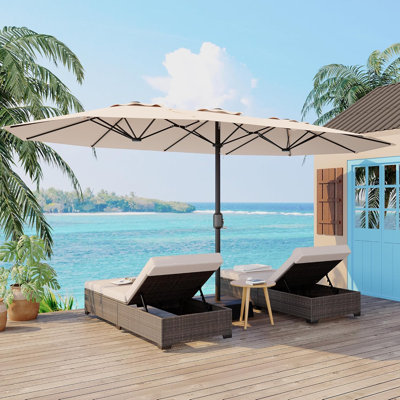 15ft Double-Side Large Patio Umbrellas with Base Included, Rectangular Outdoor Pool Table Umbrella, UV Protective, Outside Market Umbrellas for Poolside Lawn Backyard Deck