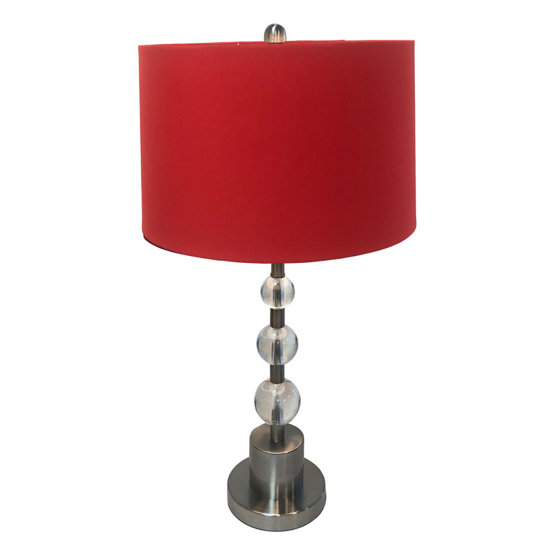 Lampe de table boule de cristal Risa, Nickel brossé, Rouge, H 26 po x l 14 po x P 14 po
