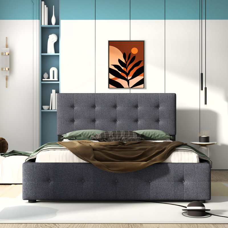 Monzelle Upholstered Platform Storage Bed, Dark Gray