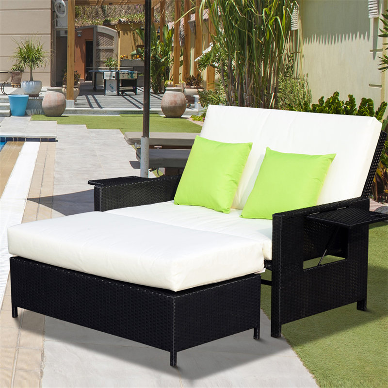 Aymelia 72cm Long Reclining Double Chaise with Cushions, Cream/White, Black