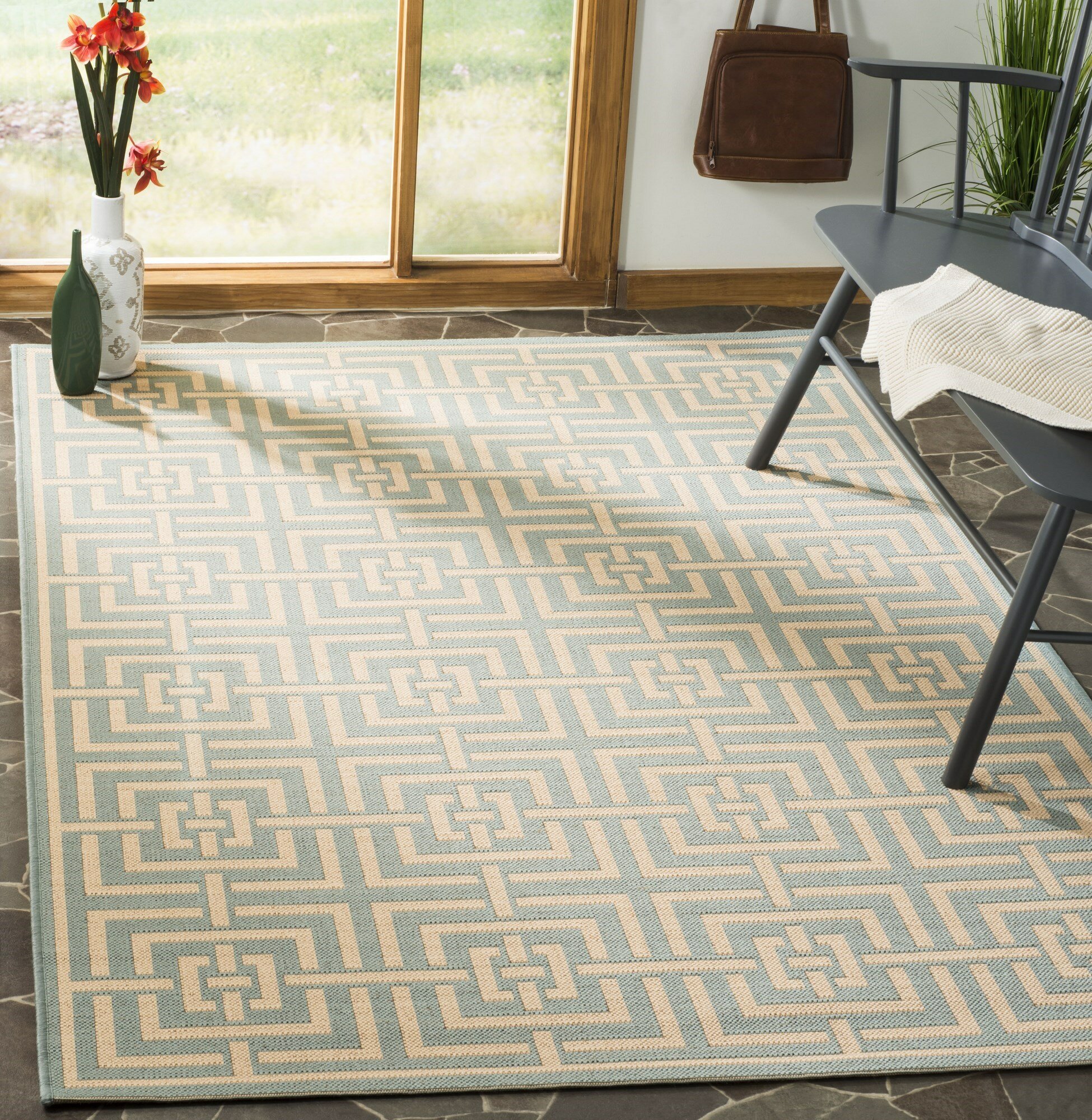 Asao Bordered Gold/Black Indoor/Outdoor Area Rug Wade Logan Pattern: Geometric, Rug Size: Rectangle 8' x 10