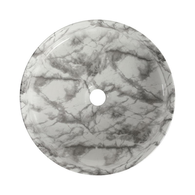Ceramic Round Above Counter Bathroom Sink Art Basin, White/Gray
