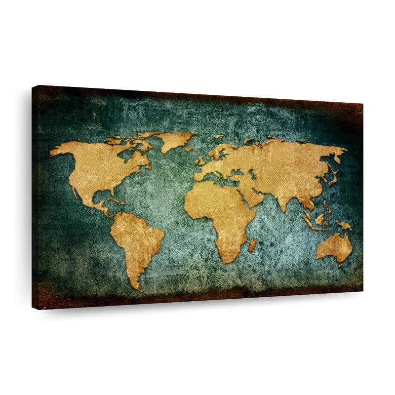 «World Map Grunge World Map», reproduction sur toile, H 16 po x l 24 po x P 1,25 po