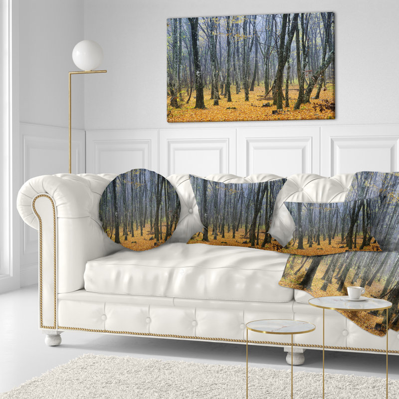 Coussin foncé à imprimé forêt foncée - Forêt d'automne, Rectangle, 12 po x 20 po