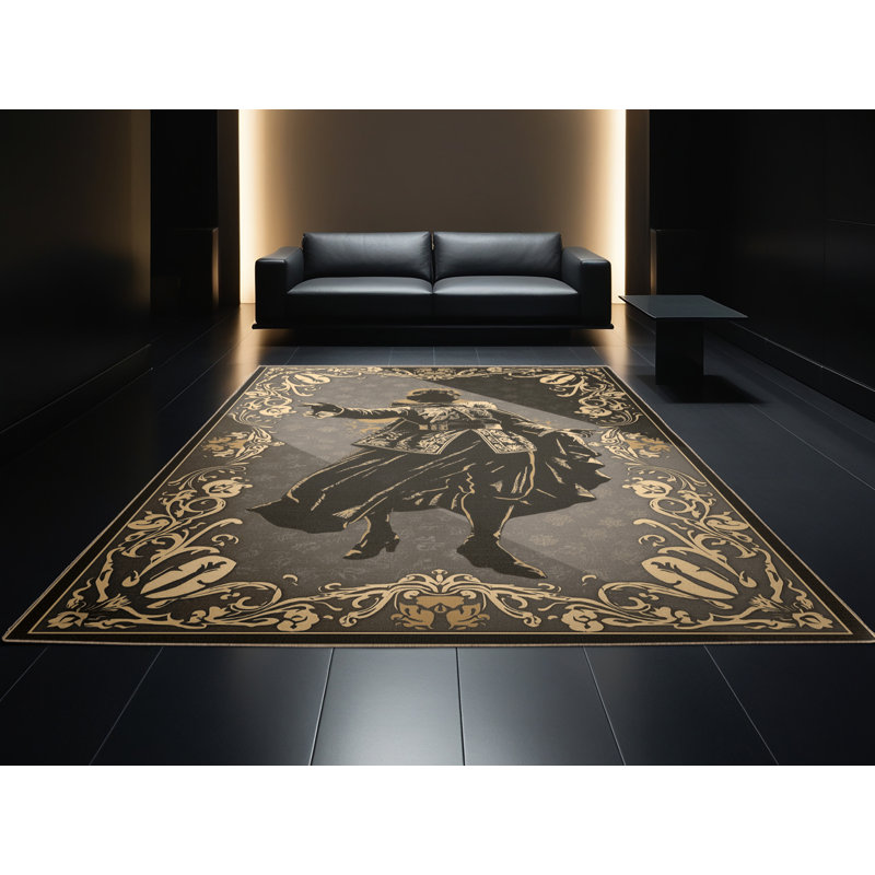 Machine Washable Pacen Shakespearean Actor Traditional Vintage Look Rug in Gray – Beige Binding, 8x12