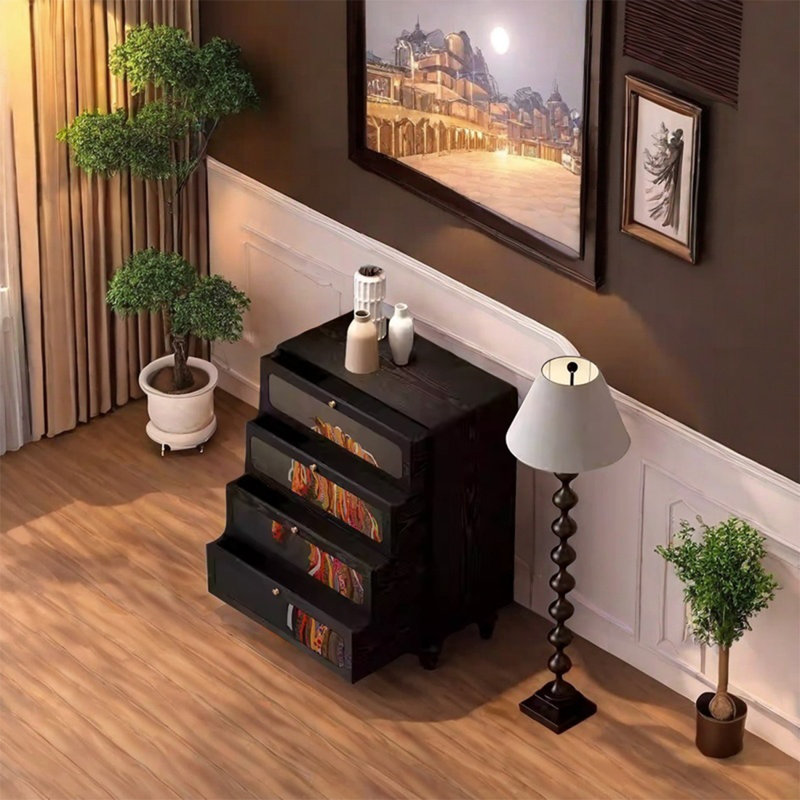 White Ash Wood Storage Cabinet with 4 Drawers