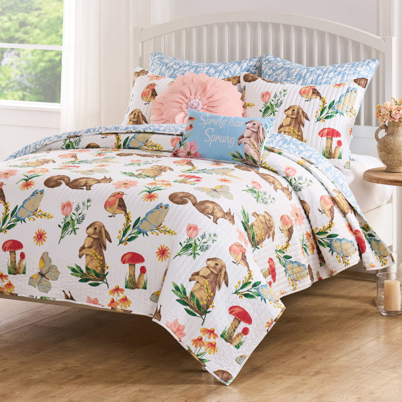 Ensemble de courtepointe réversible Willow, Courtepointe pour lit simple / simple TG et 1 taie, Naturel