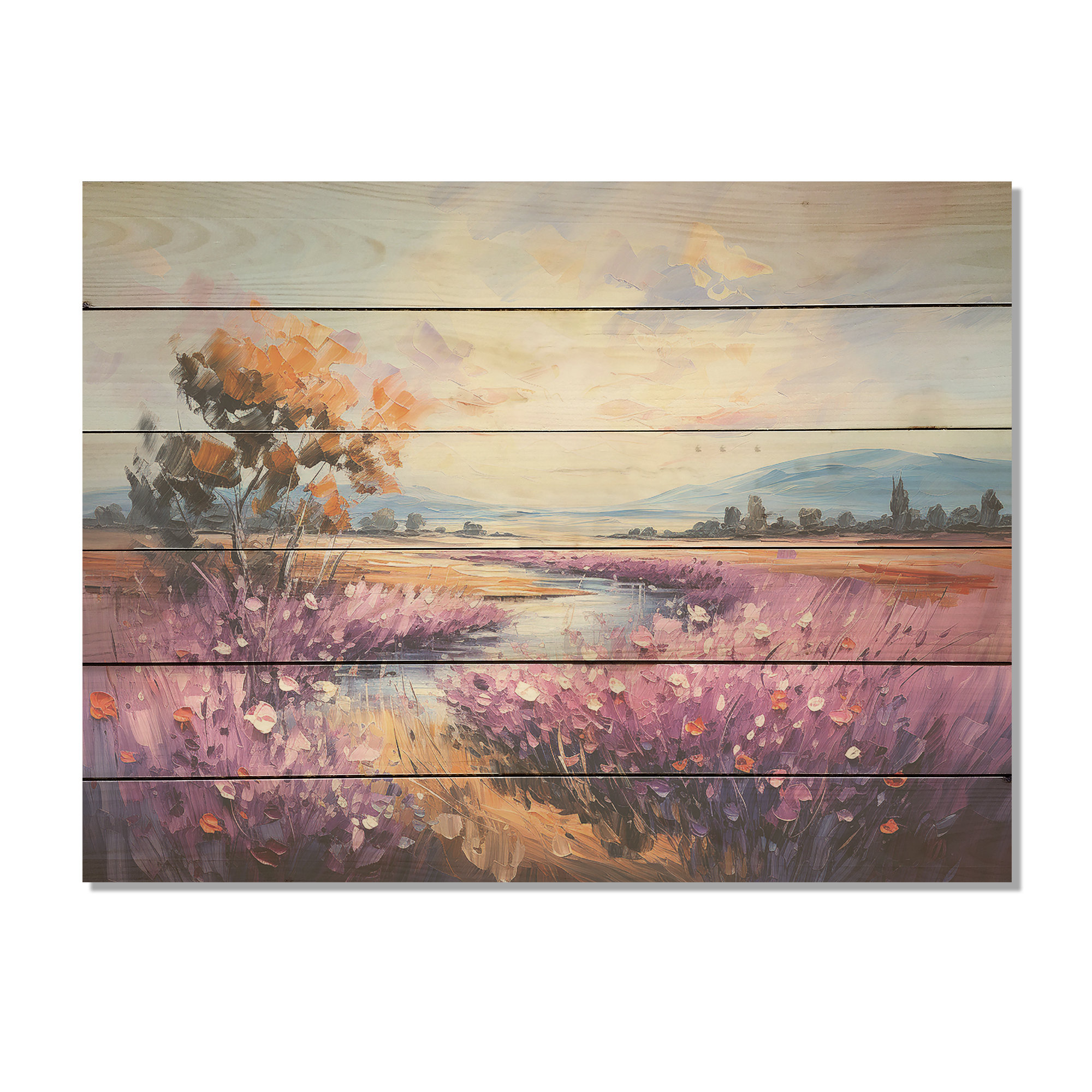 Lark Manor Purple Tulips Field By The River - Flower Field Wood Wall ...