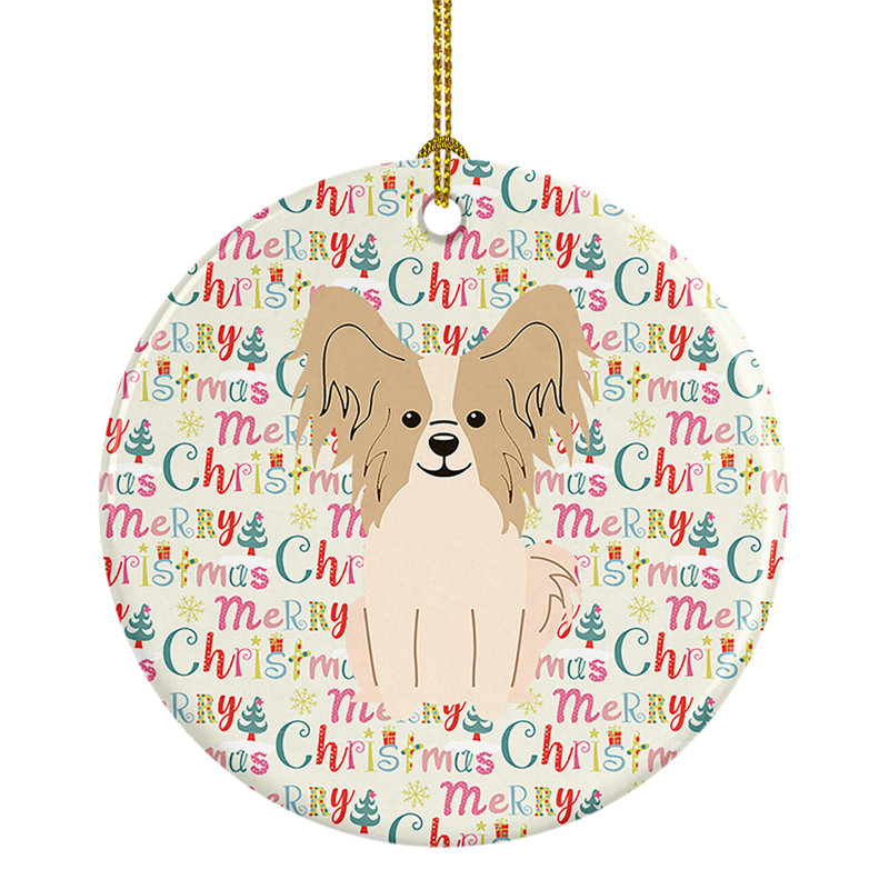Ornement suspendu Merry Christmas Papillon, Beige / naturel