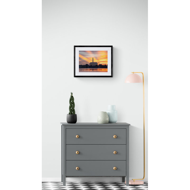 DC Sunrise Print by Scott Wurzel, Black Framed Canvas, 24" H x 32" W