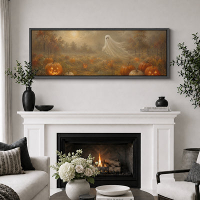 Tableau vintage d'Halloween représentant un champ de citrouilles, décoration d'entrée, impression giclée sur toile encadrée (2 pièces)