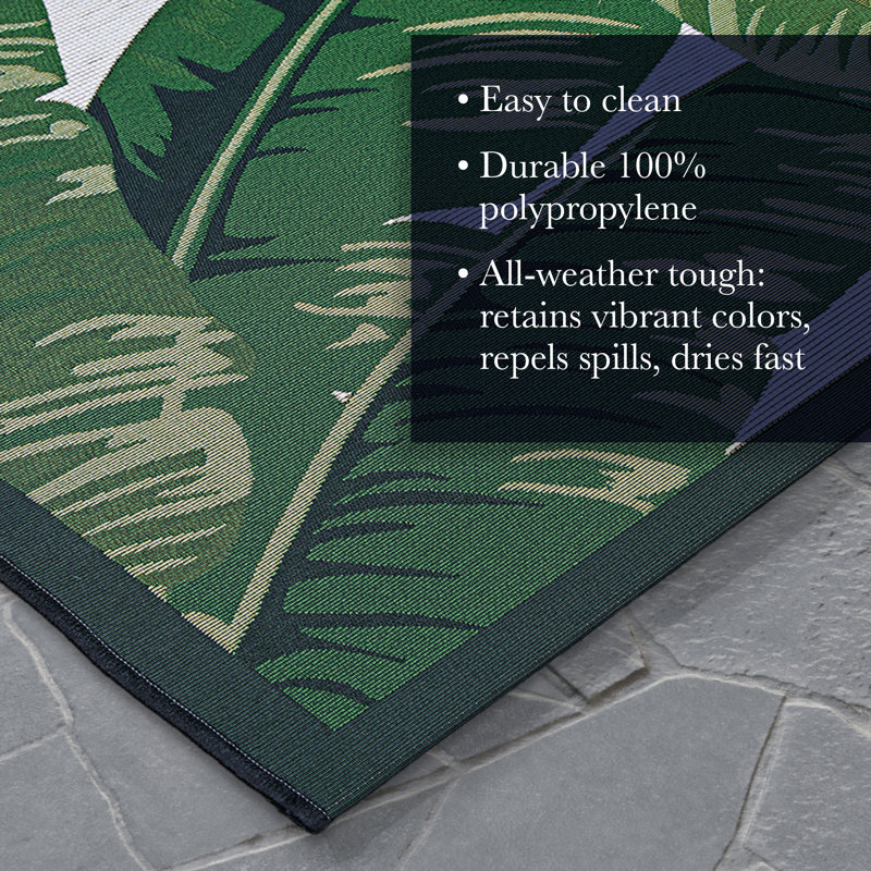 Tapis intérieur / extérieur vert floral Mayshar, Rectangle 2 pi 3 po x 3 pi 11 po