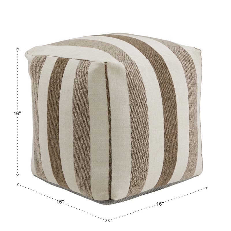 Doniphan Upholstered Square Pouf Ottoman, Brown Striped