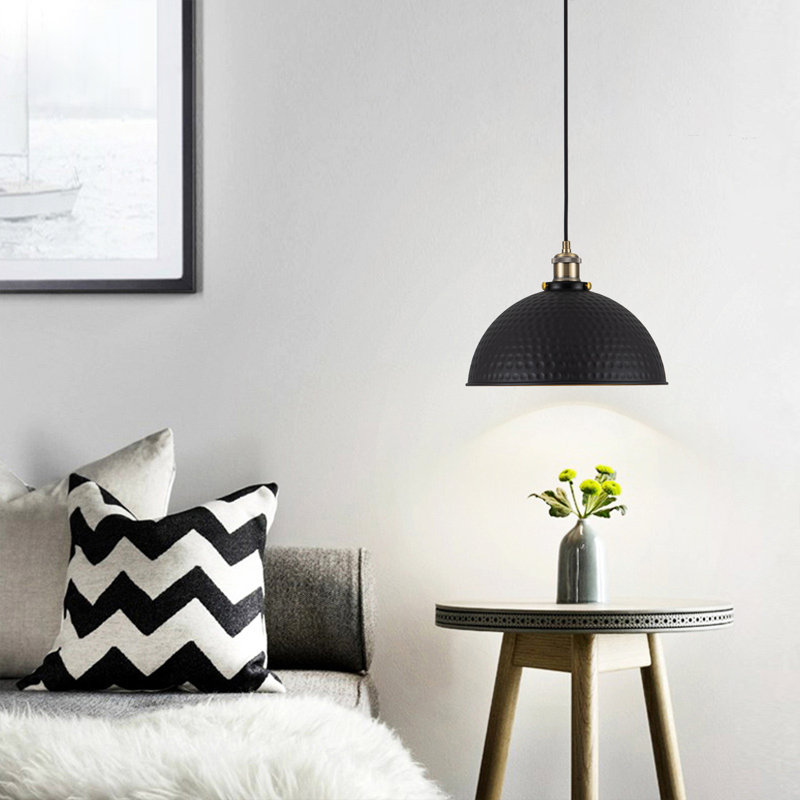  Ensemble de luminaire suspendu en forme de dôme noir et doré 11,8 pouces pour îlot de cuisine, Paquet de 3, Black