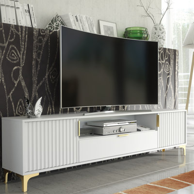 Cashmire 200 CM TV Unit | Gold Accents | Fluted Fronts | Modern Retro Media Cabinet