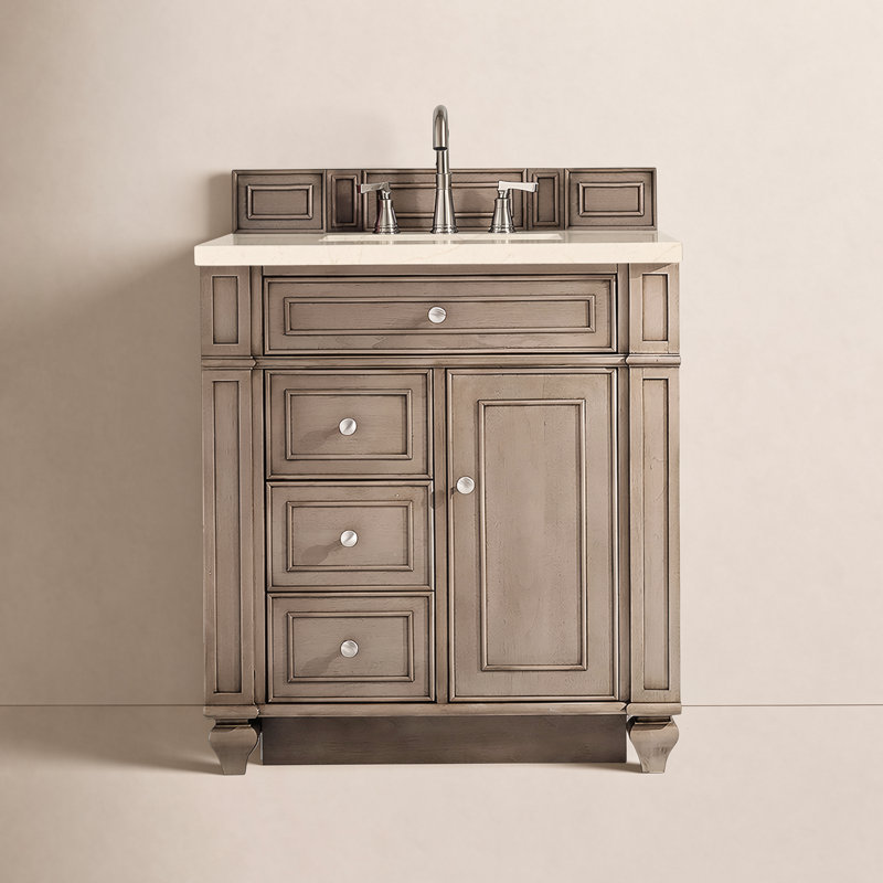 Bristol 30'' W Single Vanity, Whitewashed Walnut, Victorian Silver, 8" Widespread