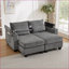 Canapé-lit convertible avec causeuse 63 po avec ports USB, porte-gobelets, rangement | Gris ardoise | Velours côtelé Sofas
