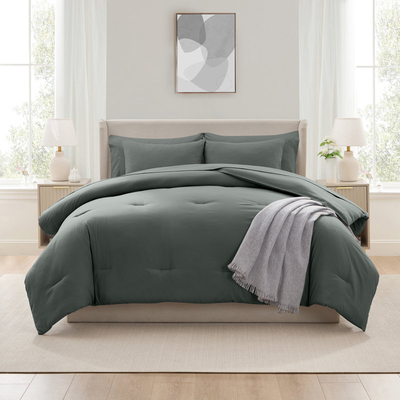 Soft Microfiber 7 Piece Comforter Set with Sheets, Gentle Pine, Queen Comforter + 6 Additional Pieces