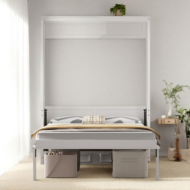 Lit escamotable double pleine grandeur avec 2 tiroirs - Beige