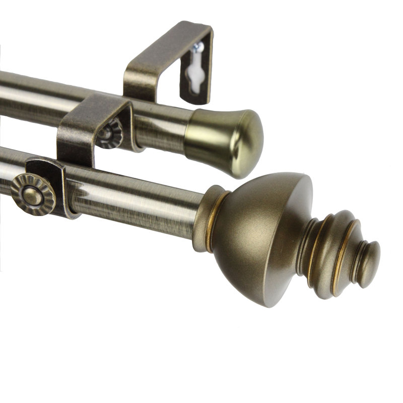 Tringle à rideaux double ajustable Milani, De 28 po à 48 po de largeur, Laiton antique