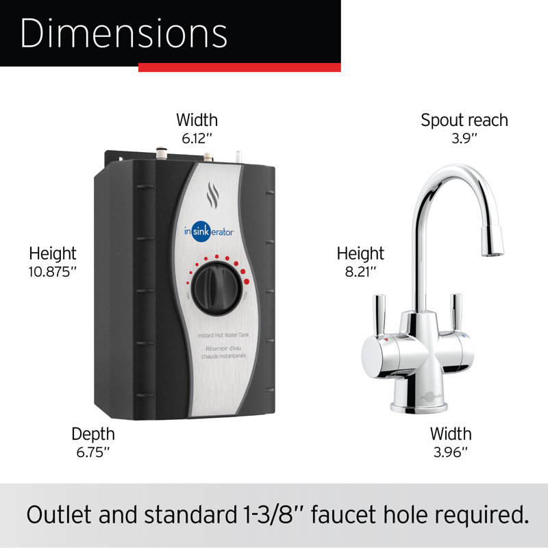 HOT250 Instant Hot and Cold Water Dispenser System, 2-Handle 8.21 in. Water Faucet with Tank, Chrome