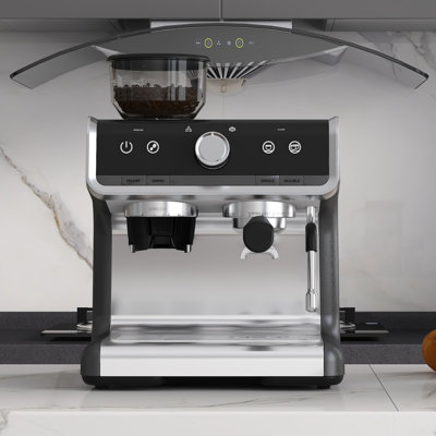 Machine à café avec moulin intégré et mousseur à lait automatique. Cafetière 20 bars avec contrôle de température PID. Poids. Baguette de vapeur. Réservoir amovible pour lattes et cappuccinos. Gris