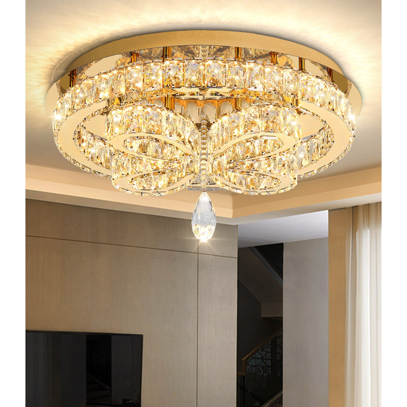 Glam Led Dimmable Crystal Chandelier, Gold
