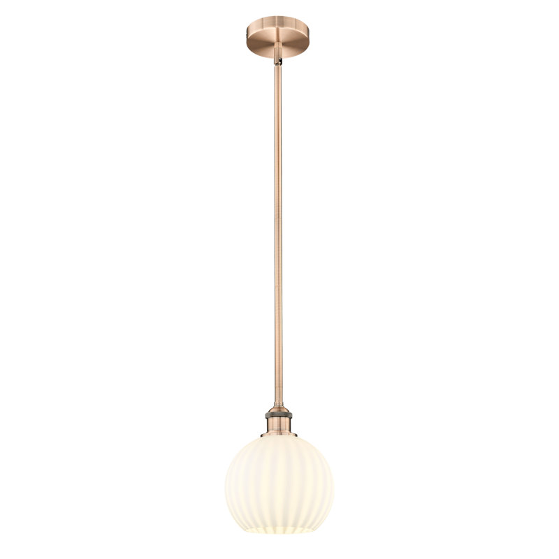 Luminaire suspendu 12 po Edison White Venetian, H 9,5 po x l 8 po x P 8 po, Cuivre antique