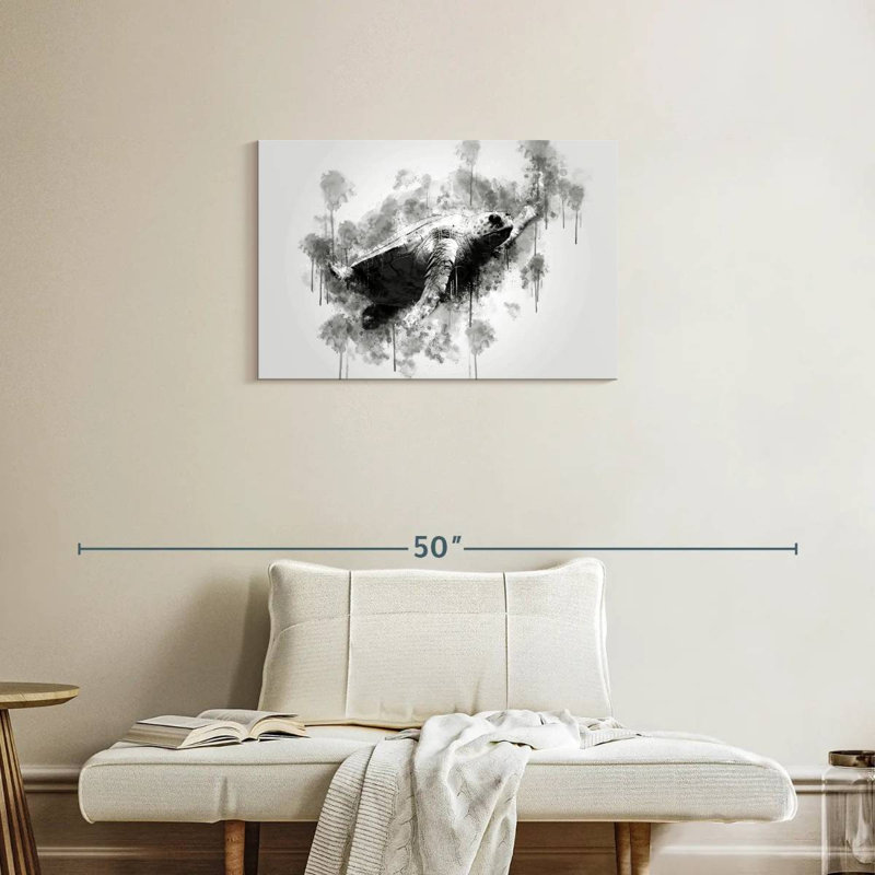 Tortue de mer Brampt - noir et blanc, H 20 po x l 30 po