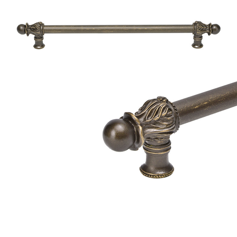 Acanthus 18 inches c.c. with 5/8 smooth center long pull Romanesque style in Gilded Mercury, 18", Antique Brass
