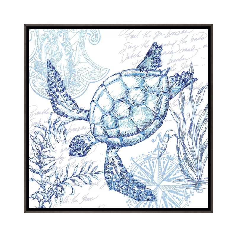 Carnet de croquis côtier - reproduction d'impression, H 26 po x l 26 po x P 1,5 po, Toile encadrée de bois rustique foncé