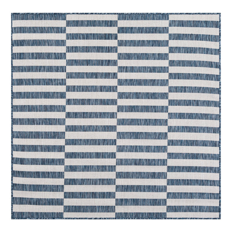 Pana Striped Navy Blue/Ivory Indoor / Outdoor Area Rug, Square 13'1"