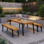 Ensemble de salle à manger d'extérieur moderne en bois d'acacia avec table à lattes et 2 bancs, l 69 po, pour patio et jardin