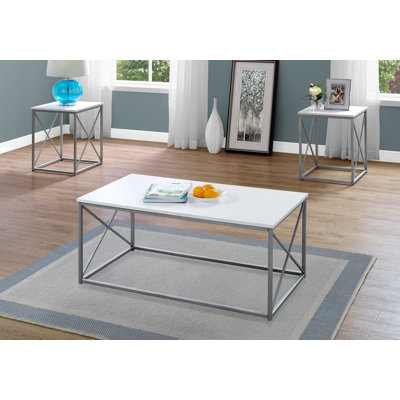 Ensemble de 3 tables basses - plateau lisse blanc épais, table basse + 2 tables de bout assorties