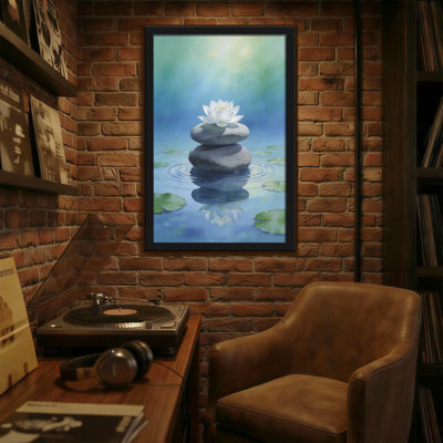 Bath & Laundry White Lotus On Stacked Stones Water Reflection