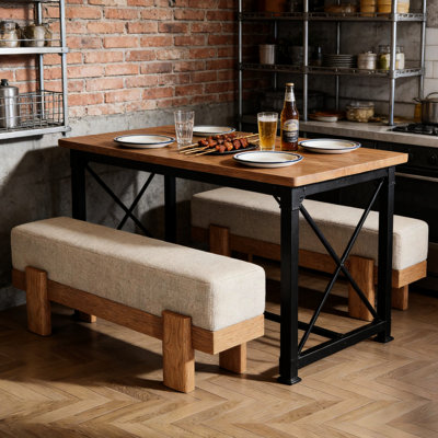Banc contemporain rembourré de 55 pouces pour la cuisine avec cadre et tissu de style contemporain Nordic