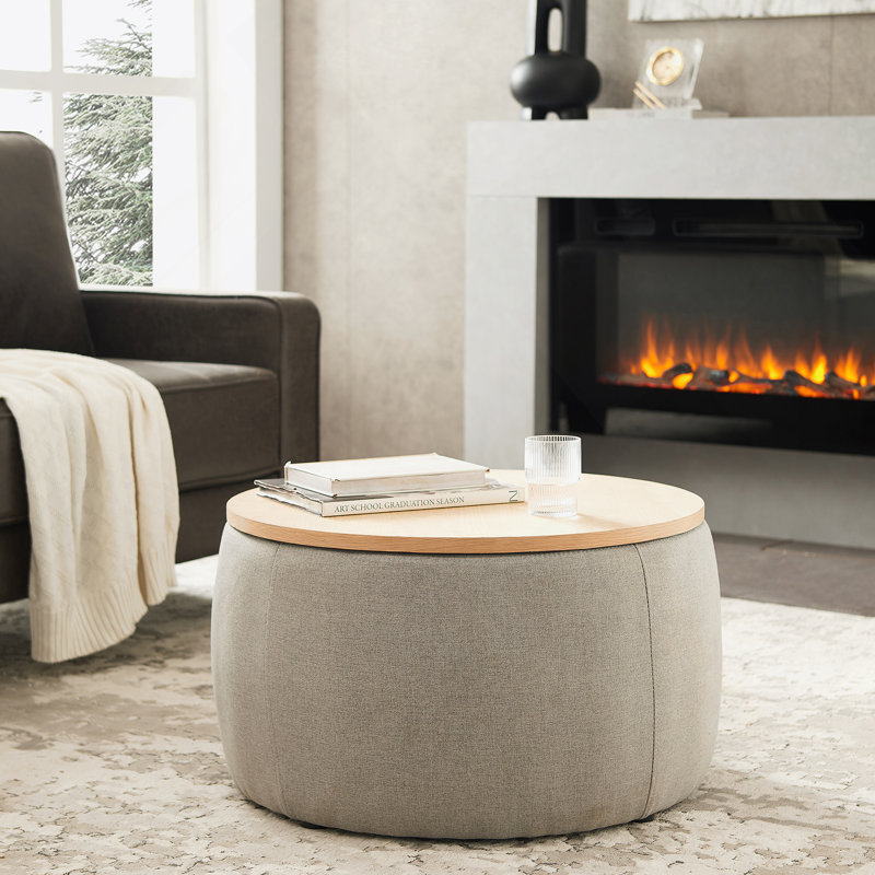 Repose-pieds rond avec rangement, fonction 2 en 1, table de bout et repose-pieds, Gris clair