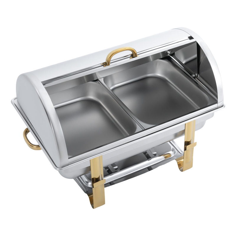Ensemble de réchaud à vaisselle 9,5 pte en acier inoxydable à double compartiment, Or