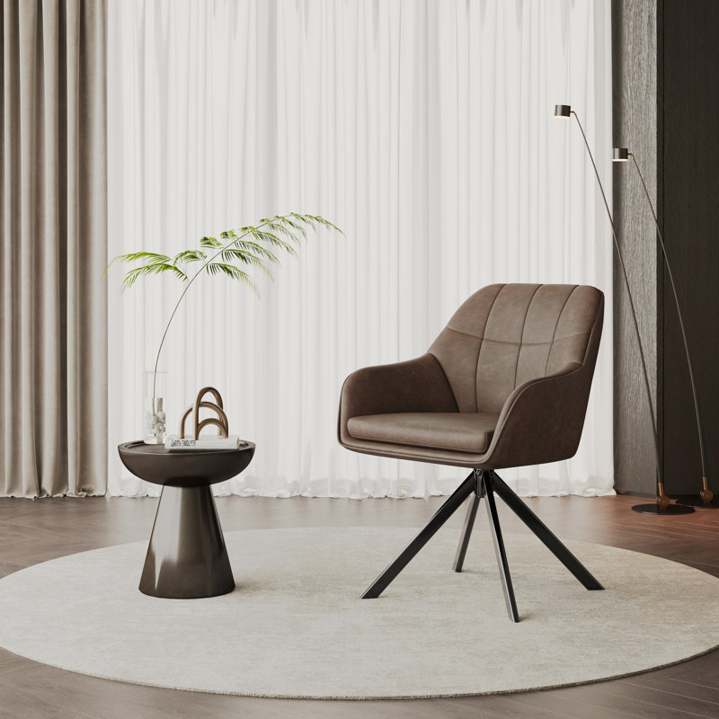 Upholstered Metal Upholstered Back Armchair, 6, Dark Brown PU