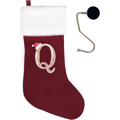 Bas de Noël monogrammés de 20 pouces avec lettres, bas de Noël super doux, bas de grand monogramme, bas de lettre rouge pour les Fêtes de Noël, cadeau de Noël…