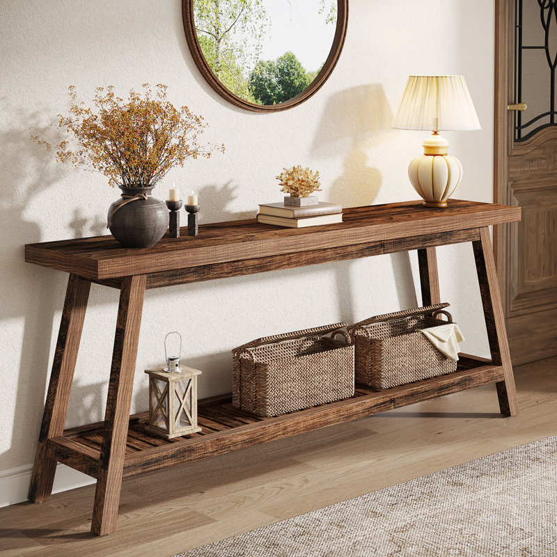 70.9-Inch Rustic Brown Wooden Console Table with Storage