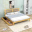 Lit plateforme en bois avec tiroirs de rangement et tête de lit-637032700-637032701