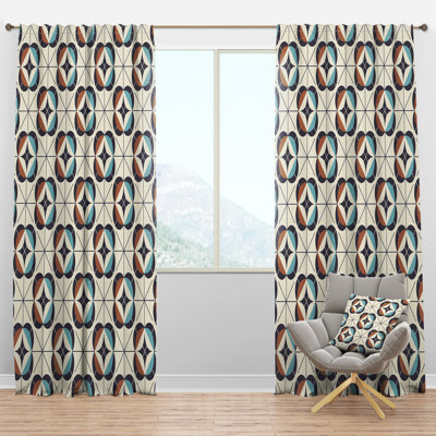 Mid-Century Design V Geometric Semi-Sheer Thermal Rod Pocket Single Curtain Panel