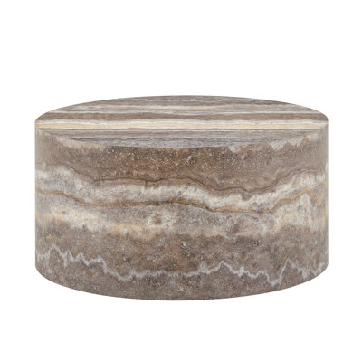 Table basse ronde avec motif en pierre des cavernes - Centre de table tambour industriel moderne pour le salon, mobilier d'appoint minimaliste en faux marbre