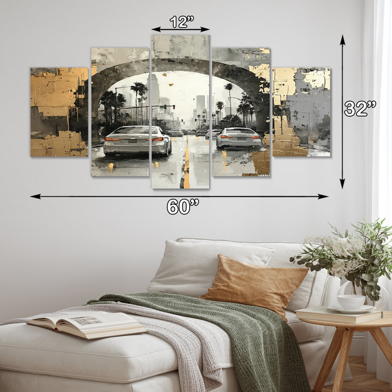 Los Angeles dans des tons dorés et gris - Ensemble de décoration murale Los Angeles