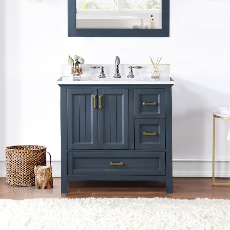 Ensemble de meuble-lavabo simple 36 po Isla, Cuivre brossé, Bleu classique